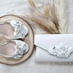 Perfect Bridal Verona Elfenbeinfarbene Leder Clutch Tasche mit Blumenmuster* Hochzeit Handtaschen