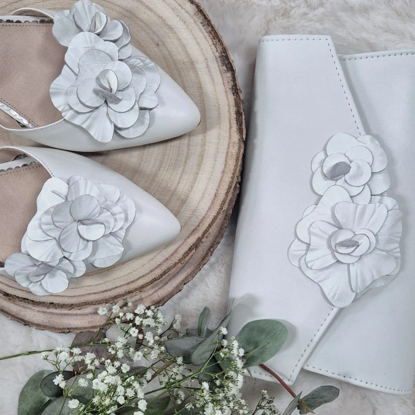 Perfect Bridal Verona Elfenbeinfarbene Leder Clutch Tasche mit Blumenmuster* Hochzeit Handtaschen