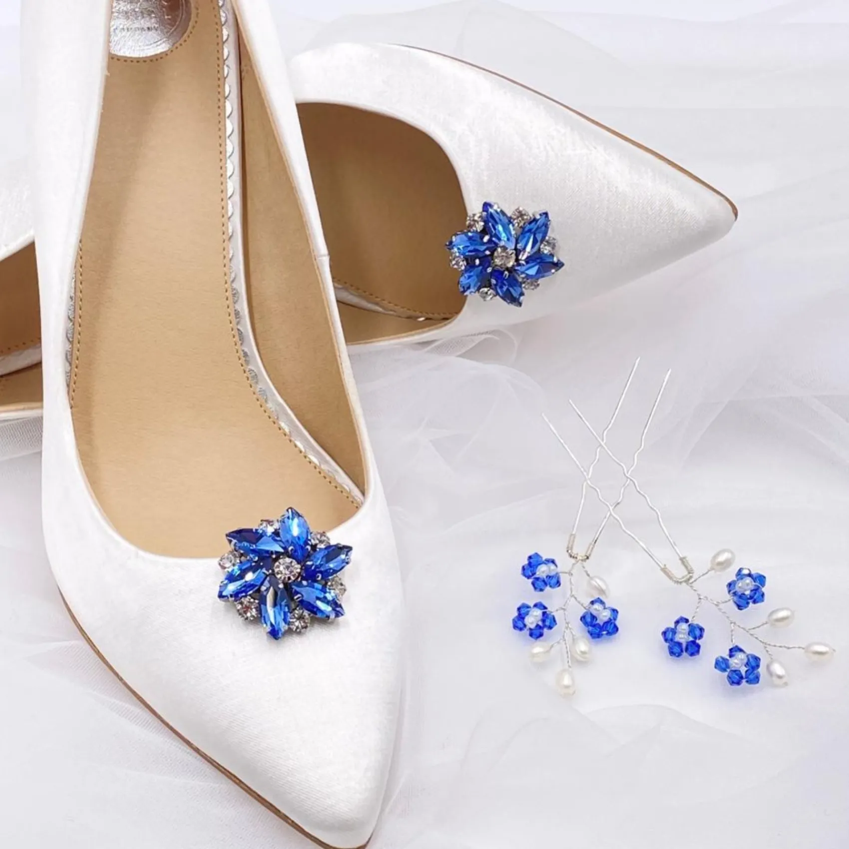 Lace & Favour Petal Sapphire Kristall Blume Schuhclips* Etwas Blaue Geschenke | Schuhclips