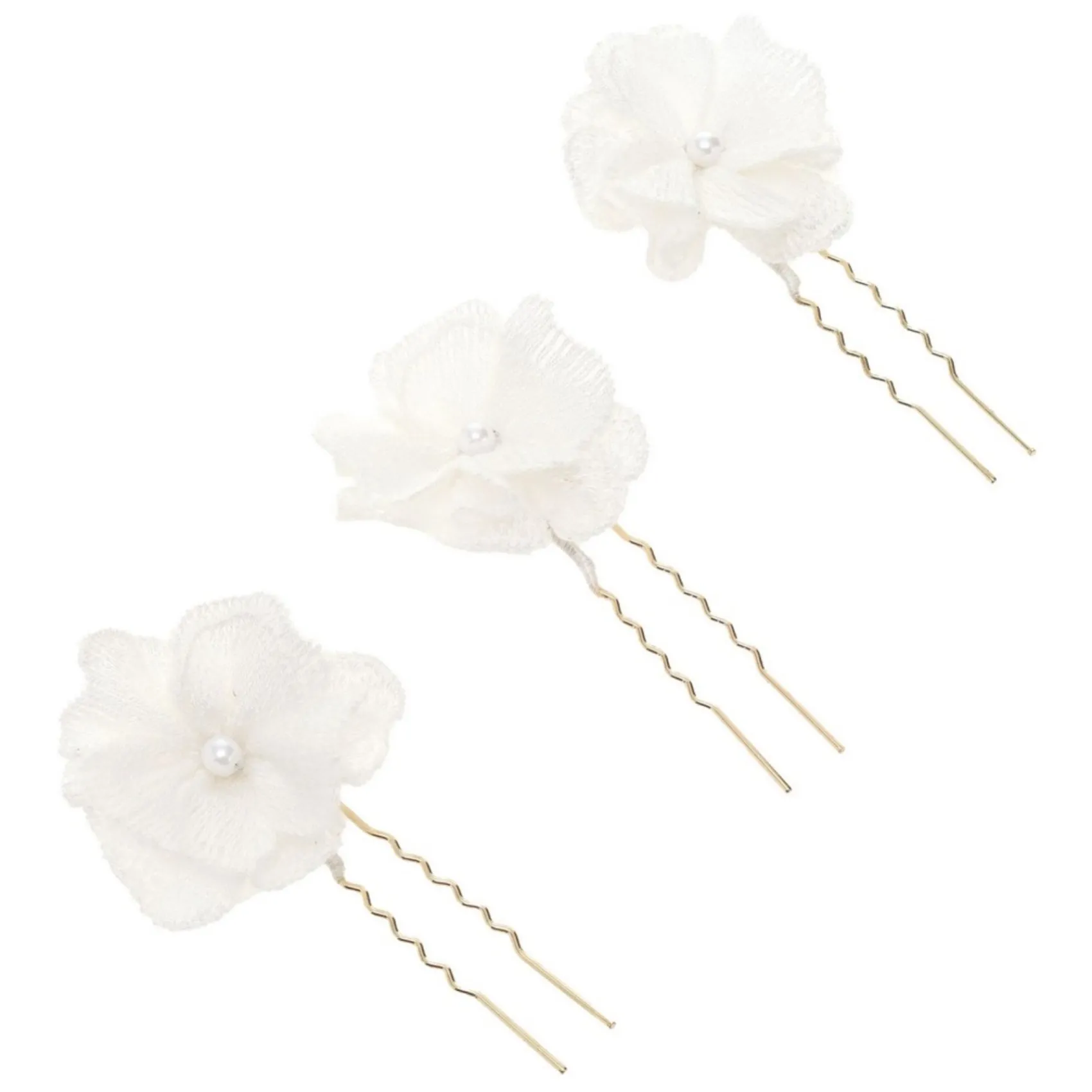 Poirier Pfingstrose Satz von 3 Elfenbein Stoff Blume Haarnadeln* Gold-haar-accessoires | Haarschmuck Für Blumenmädchen