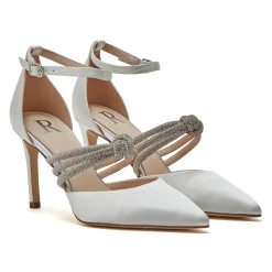Rainbow Club R Sammlung Emery Elfenbein Satin Diamante geknotet Knöchelriemen Heels* Glitzernde Ballschuhe | Weiße Ballschuhe