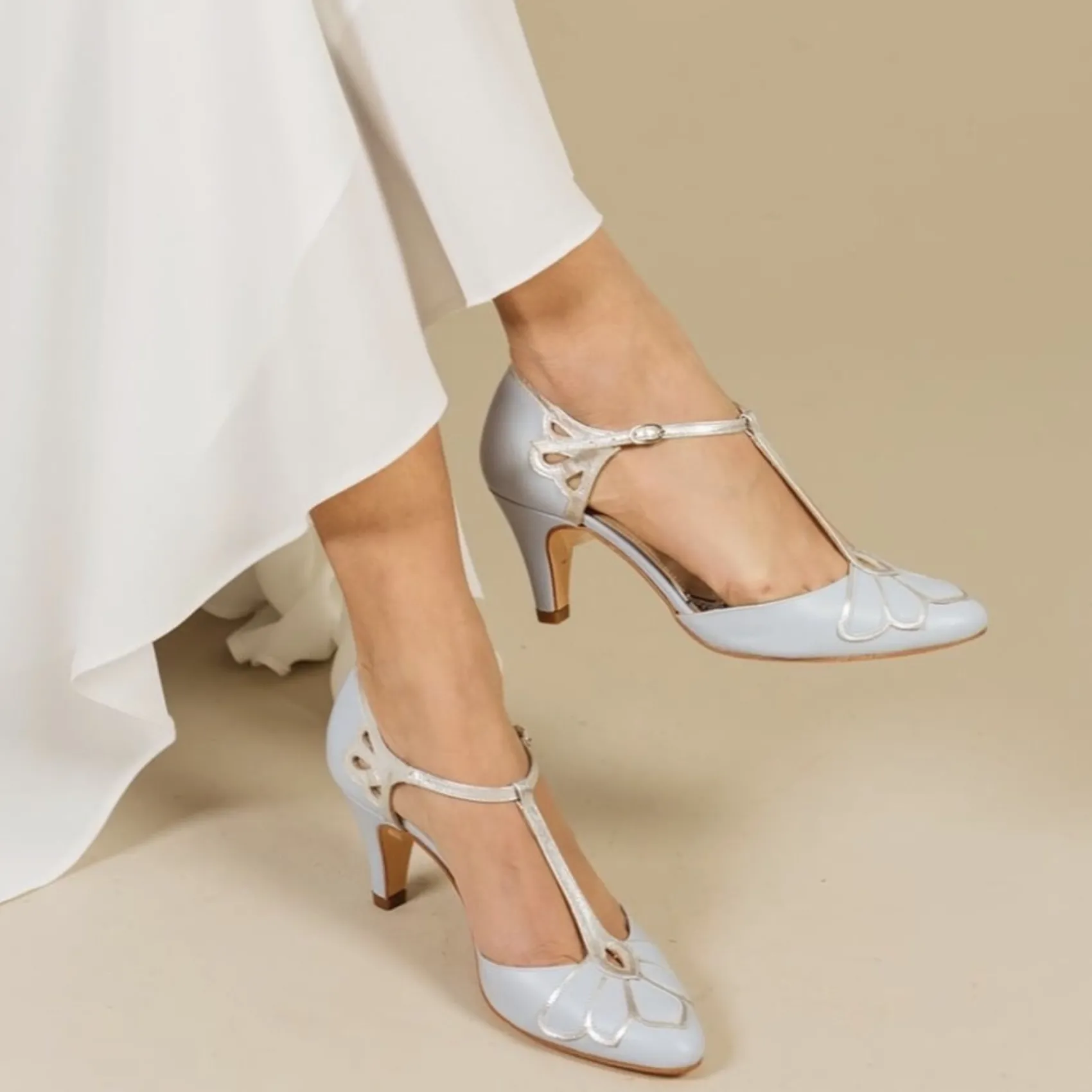 Rachel Simpson Gardenia II Puderblaue Leder T-Bar Hochzeitsschuhe* Schuhe Für Hochzeitsgäste | Schuhe Für Die Mutter Der Braut