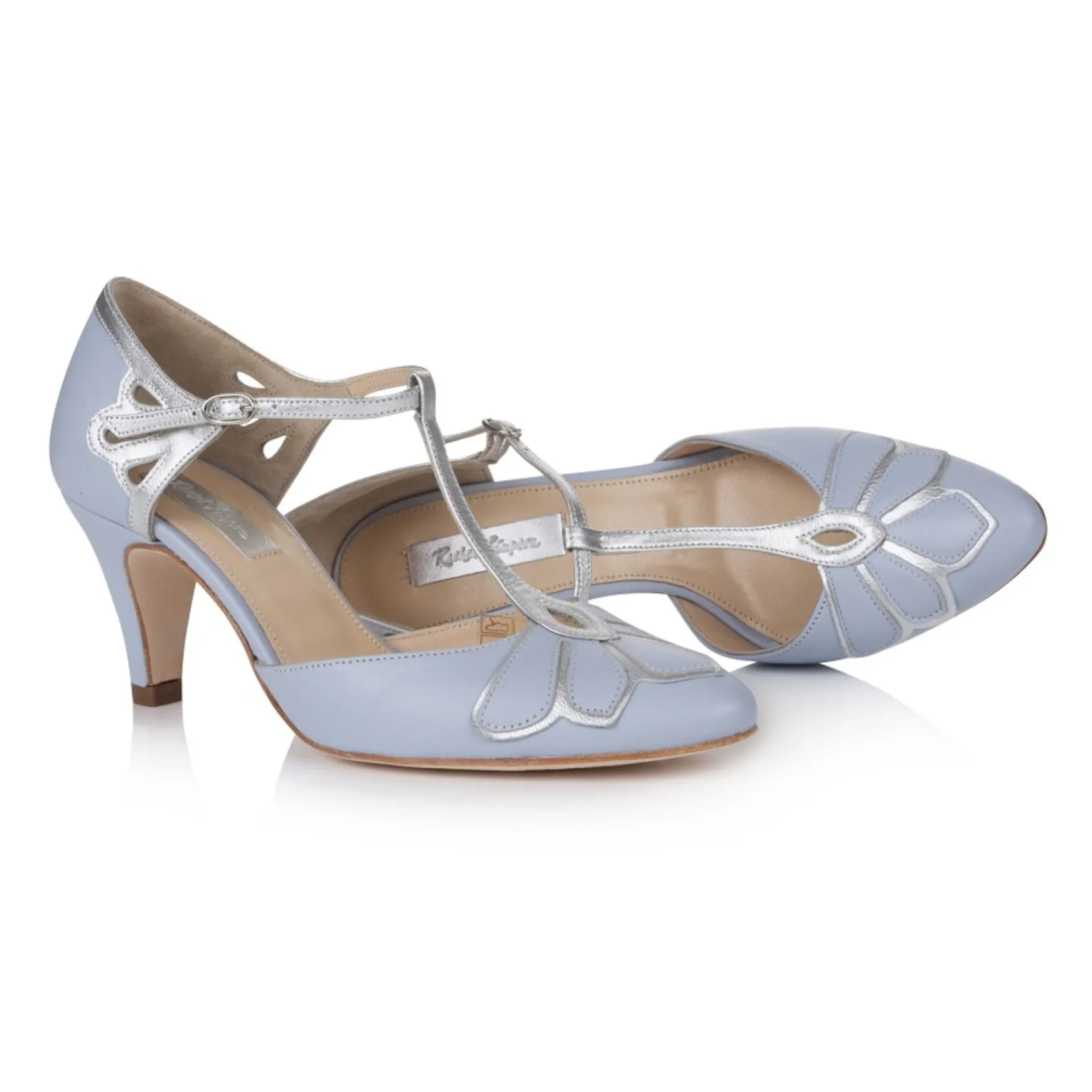 Rachel Simpson Gardenia II Puderblaue Leder T-Bar Hochzeitsschuhe* Schuhe Für Hochzeitsgäste | Schuhe Für Die Mutter Der Braut