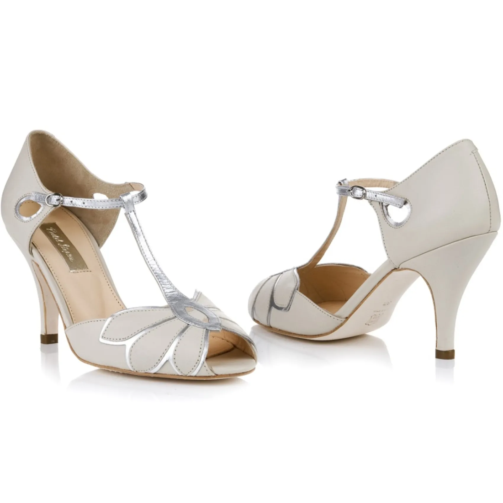 Rachel Simpson Mimosa Elfenbein Leder Vintage T-Bar Hochzeit Schuhe* Hochzeitsschuhe | Hochhackige Schuhe