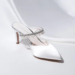 Rainbow Club Amyla Färbbar Elfenbein Satin verschönert Hochzeit Mules* Hochzeitsschuhe | Schuhe Mit Mittlerem Absatz
