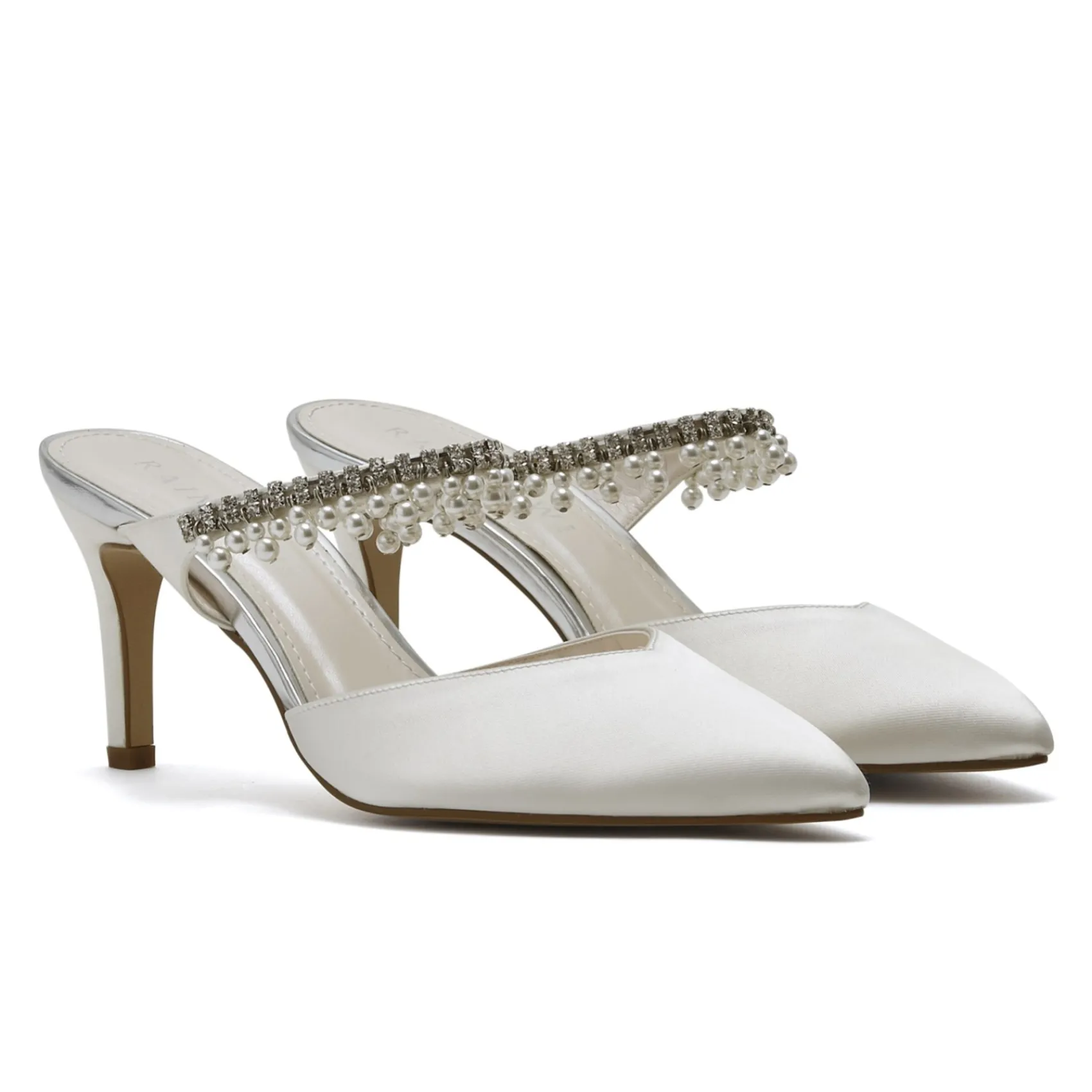 Rainbow Club Amyla Färbbar Elfenbein Satin verschönert Hochzeit Mules* Hochzeitsschuhe | Schuhe Mit Mittlerem Absatz