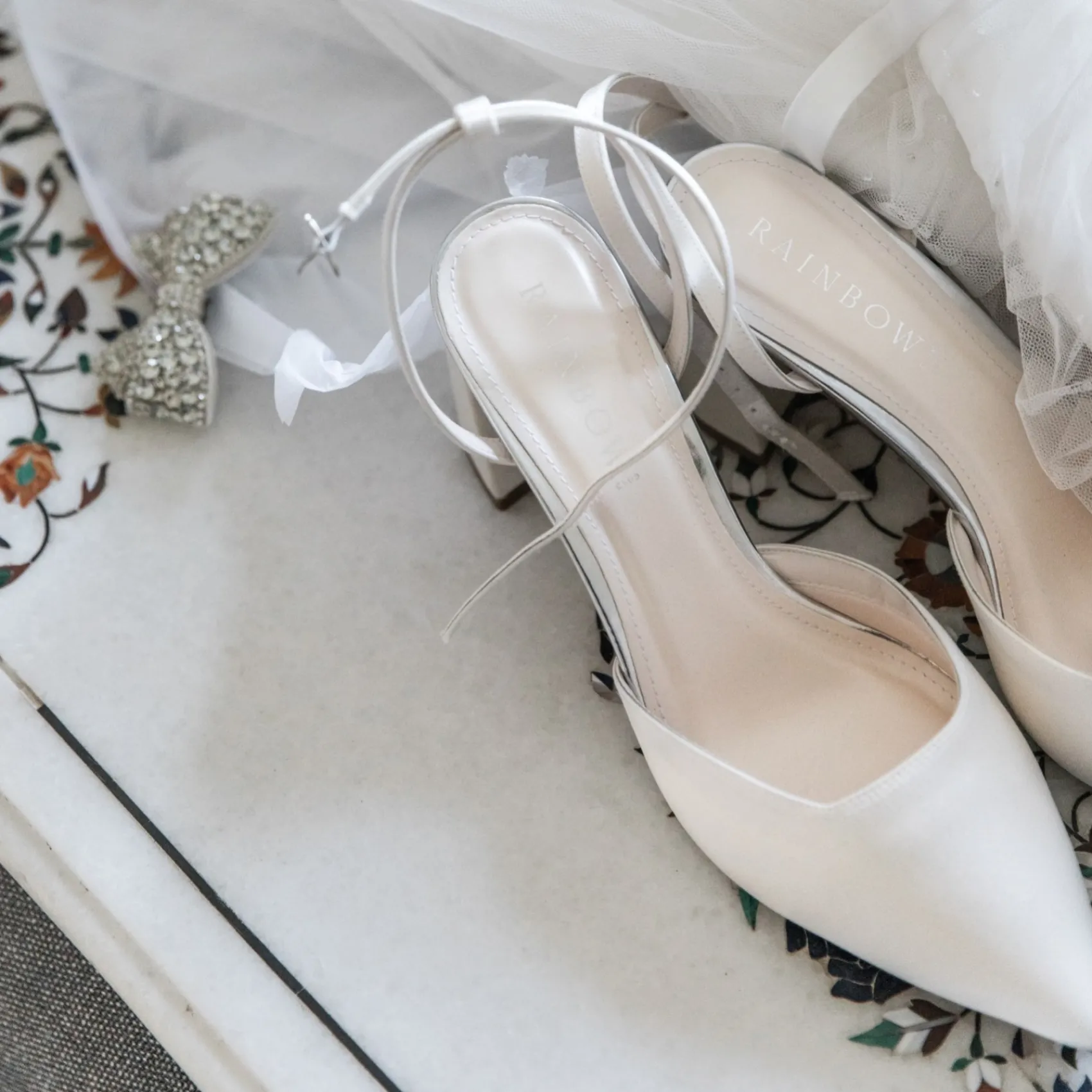 Rainbow Club Aria Färbbar Elfenbein Satin Slingback Riemchen Blockabsatz* Schuhe Für Hochzeitsgäste | Hochzeitsschuhe