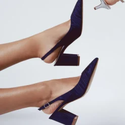 Rainbow Club Faith Navy Moire Breite Passform Slingback Block Heels* Schuhe Mit Mittlerem Absatz | Schuhe Für Die Mutter Der Braut