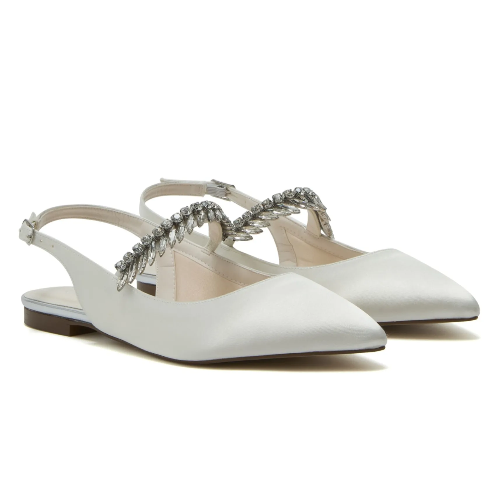 Rainbow Club Freya Färbbare Elfenbein Satin Glitzernde Slingback Flats* Glitzernde Ballschuhe | Weiße Ballschuhe