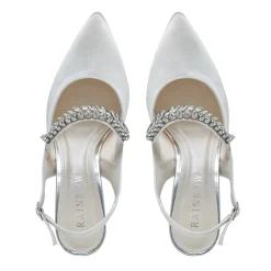 Rainbow Club Freya Färbbare Elfenbein Satin Glitzernde Slingback Flats* Glitzernde Ballschuhe | Weiße Ballschuhe