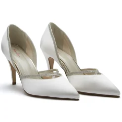 Rainbow Club Georgia Elfenbeinfarbene Satin- und Silberglitzer-Halbschuhe* Hochzeitsschuhe | Hochhackige Schuhe