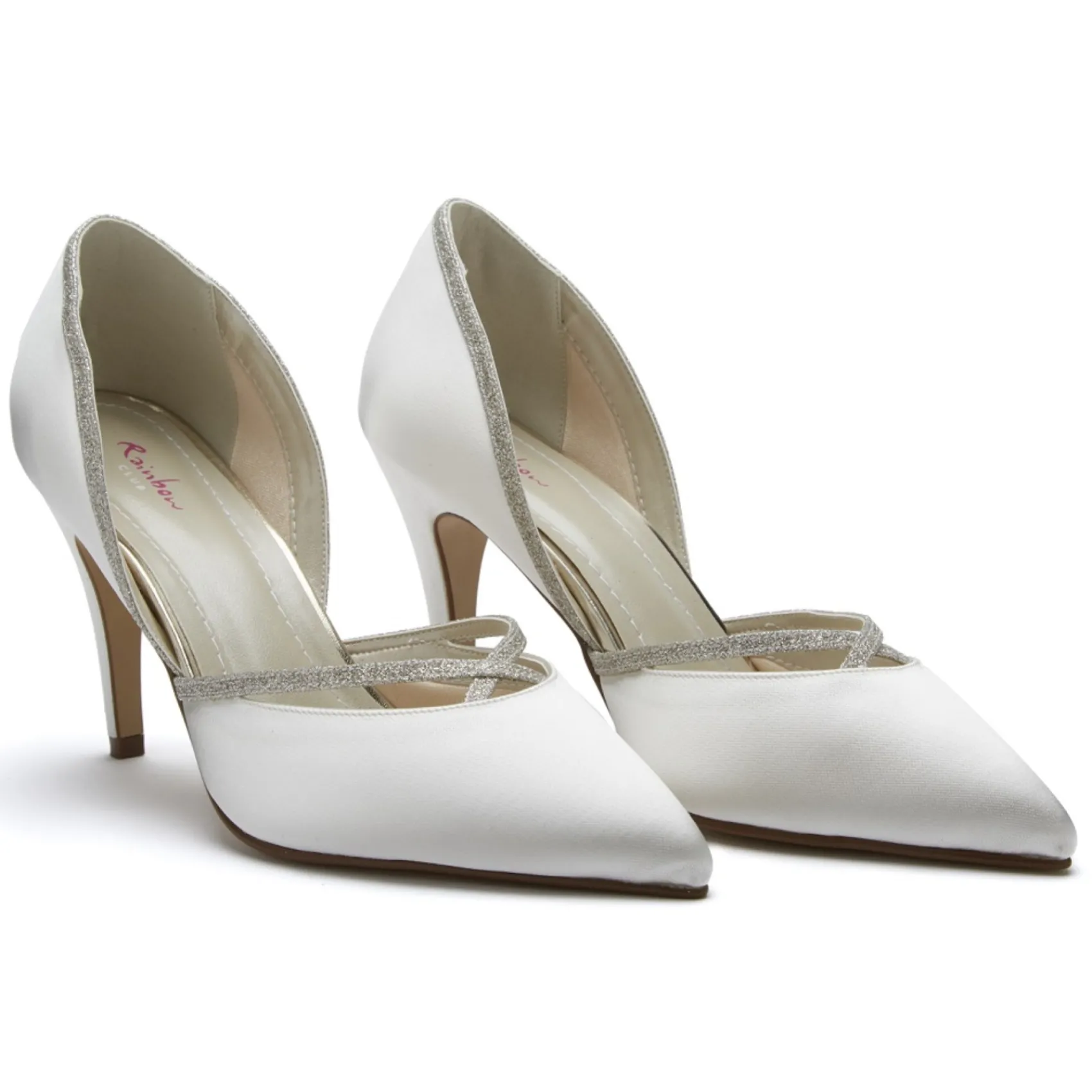 Rainbow Club Georgia Elfenbeinfarbene Satin- und Silberglitzer-Halbschuhe* Hochzeitsschuhe | Hochhackige Schuhe