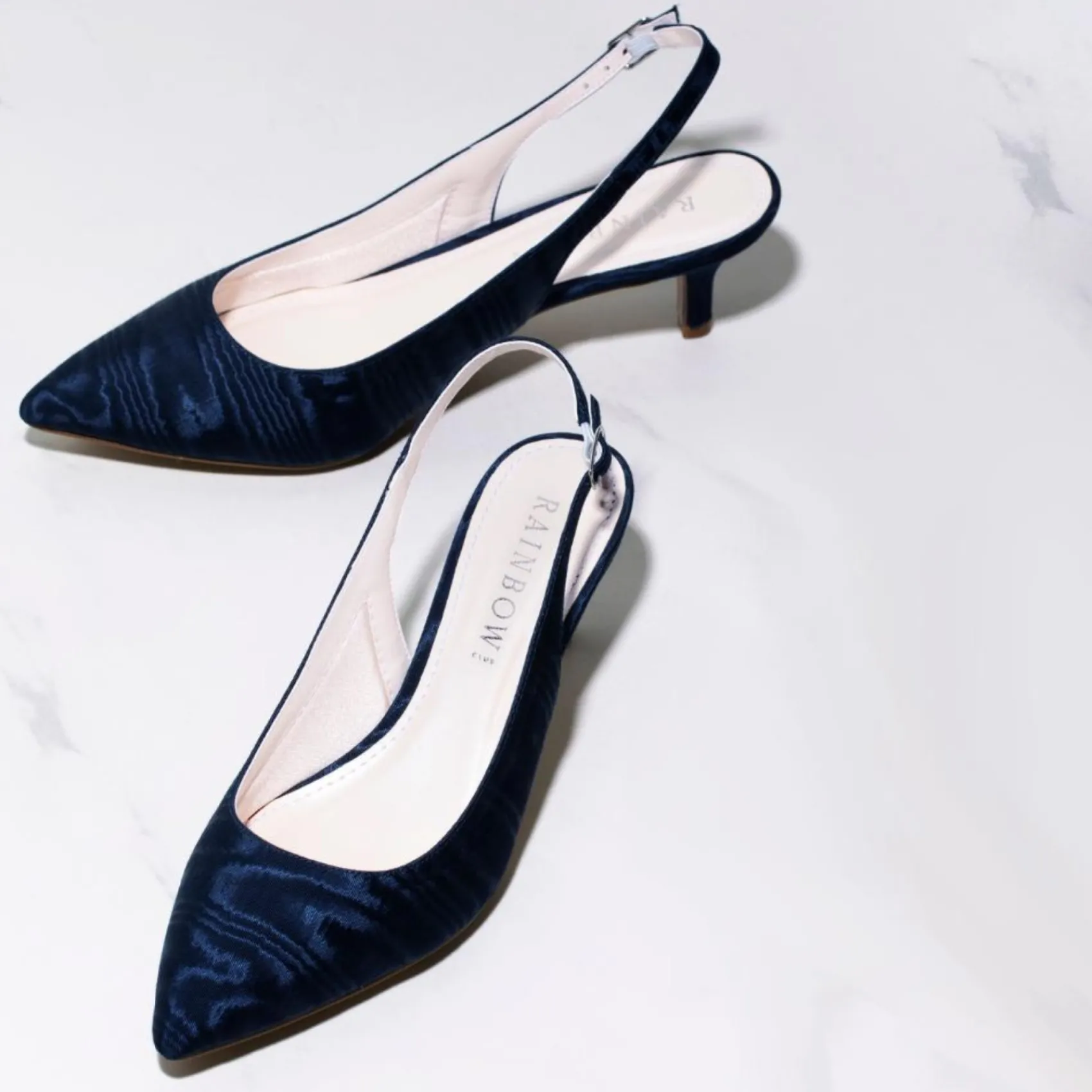 Rainbow Club Joni Navy Moiré Slingback Kitten Heels* Schuhe Für Die Mutter Der Braut | Schuhe Mit Niedrigem Absatz