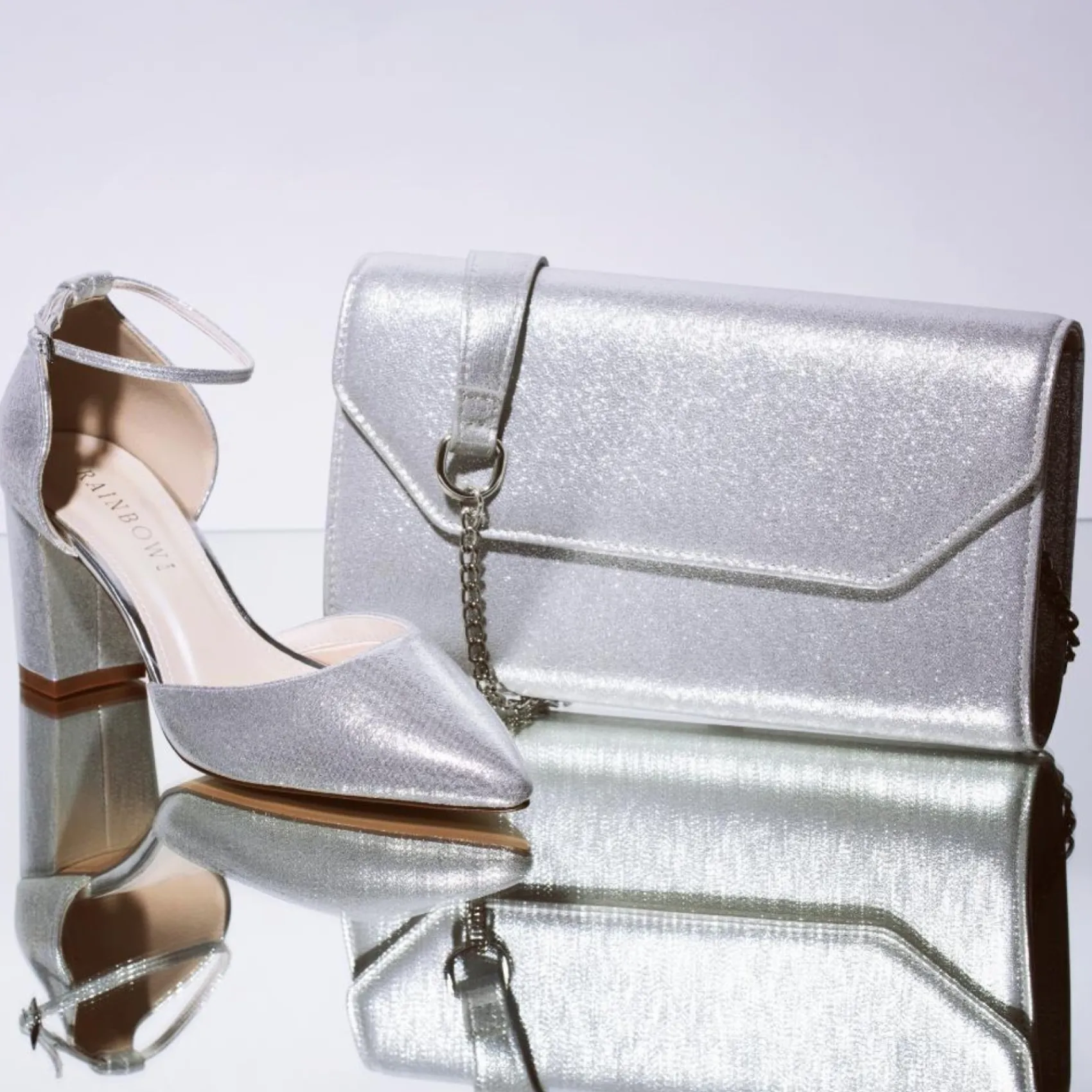 Rainbow Club Luna Silver Sparkle Wide Fit Ankle Strap Block Heels* Glitzernde Ballschuhe | Silberne Ballschuhe