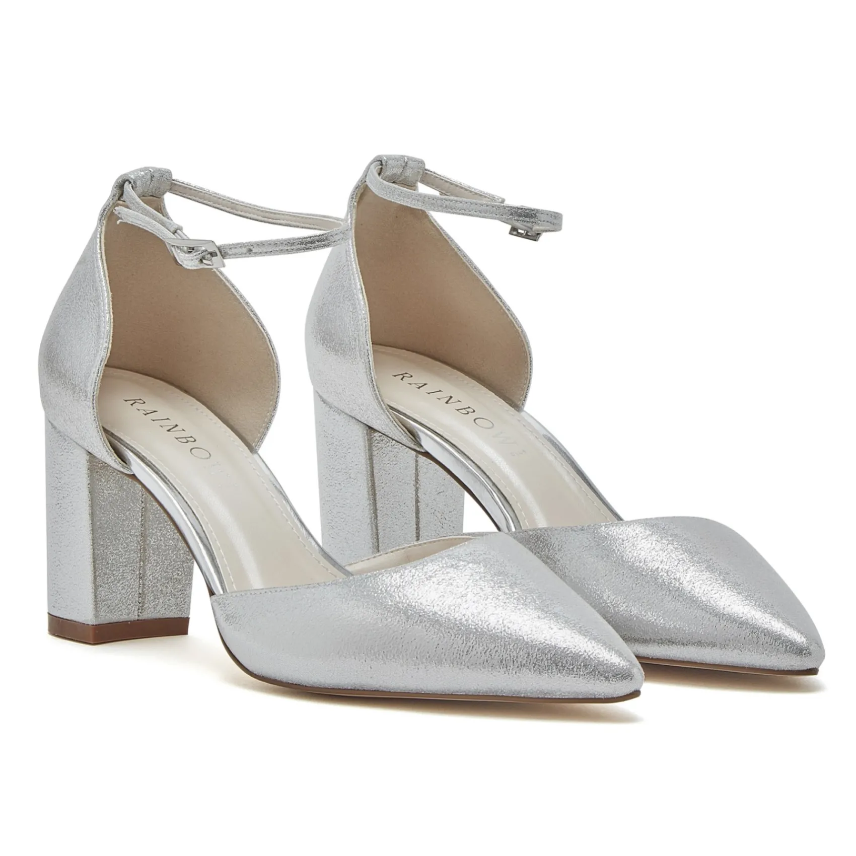 Rainbow Club Luna Silver Sparkle Wide Fit Ankle Strap Block Heels* Glitzernde Ballschuhe | Silberne Ballschuhe