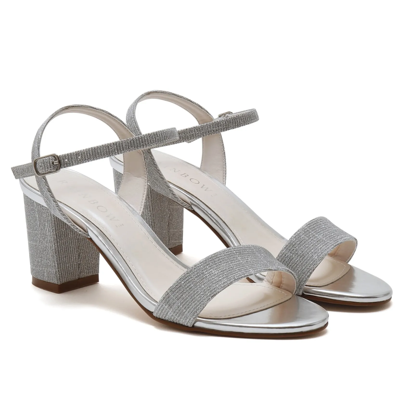 Rainbow Club Margot Silbermetallic Sandalen mit mittlerem Blockabsatz* Silberne Ballschuhe | Abschlussball-sandalen