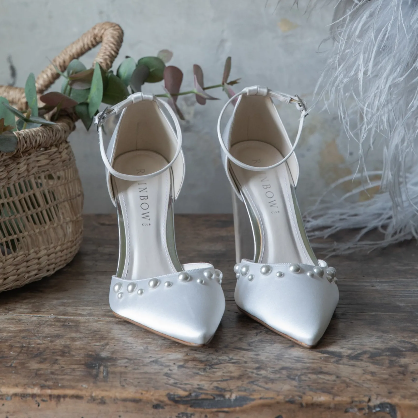 Rainbow Club Maya Elfenbein Satin Blockabsatz Knöchelriemen Gericht Schuhe* Hochzeitsschuhe | Hochhackige Schuhe