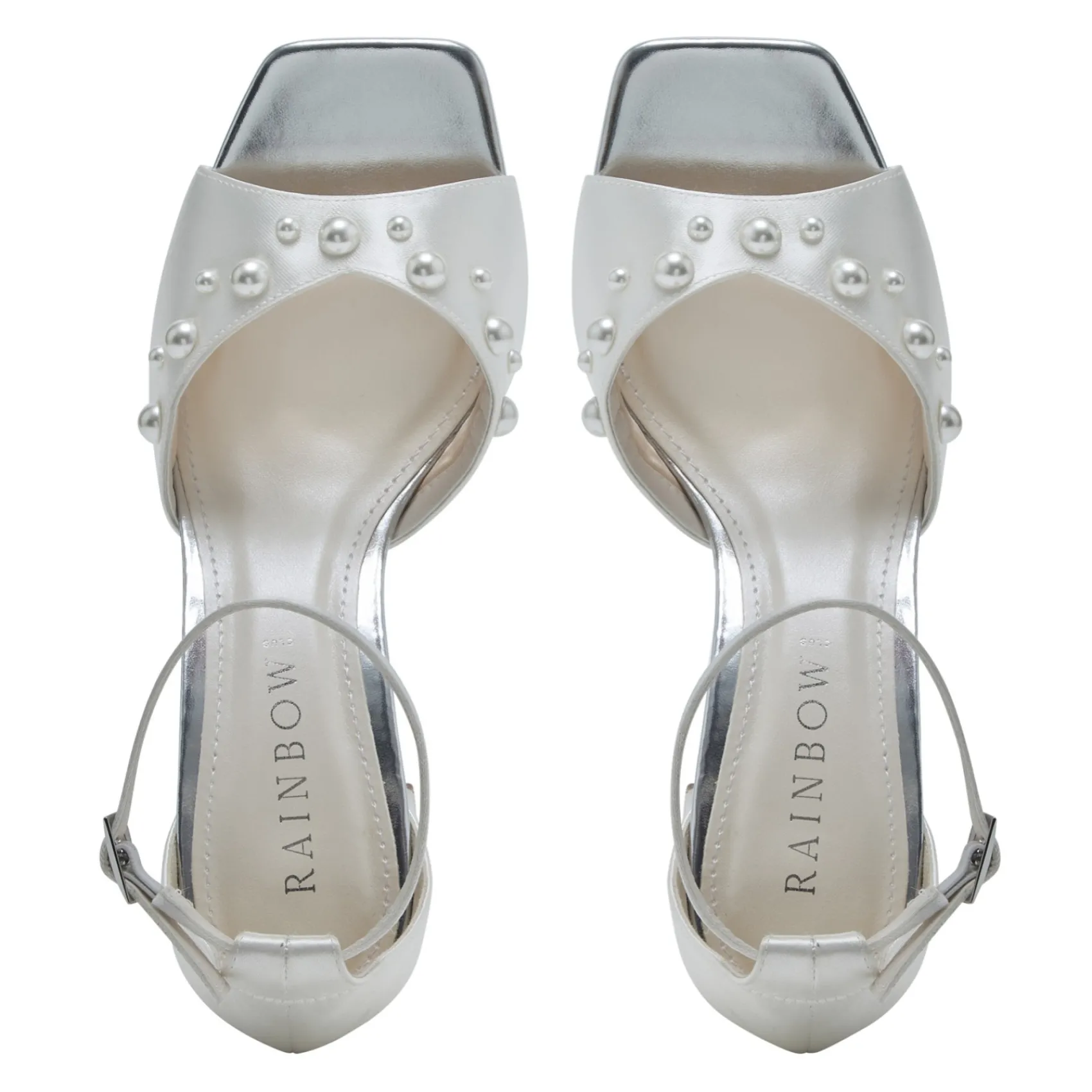 Rainbow Club Maya Mid Elfenbein Satin Perlen Blockabsatz Sandalen (Weite Passform)* Hochzeitsschuhe | Schuhe Mit Mittlerem Absatz