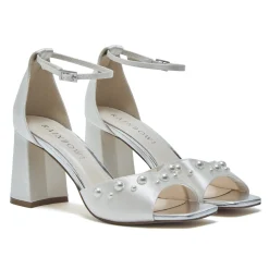 Rainbow Club Maya Mid Ivory Satin Perlen Blockabsatz Quadratische Zehensandalen* Schuhe Für Hochzeitsgäste | Schuhe Für Brautjungfern