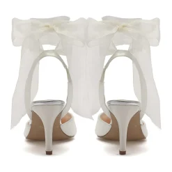 Rainbow Club Mimi Elfenbeinfarbene Chiffon-Schleife Spitz zulaufende Slingback Heels* Hochzeitsschuhe | Schuhe Mit Mittlerem Absatz