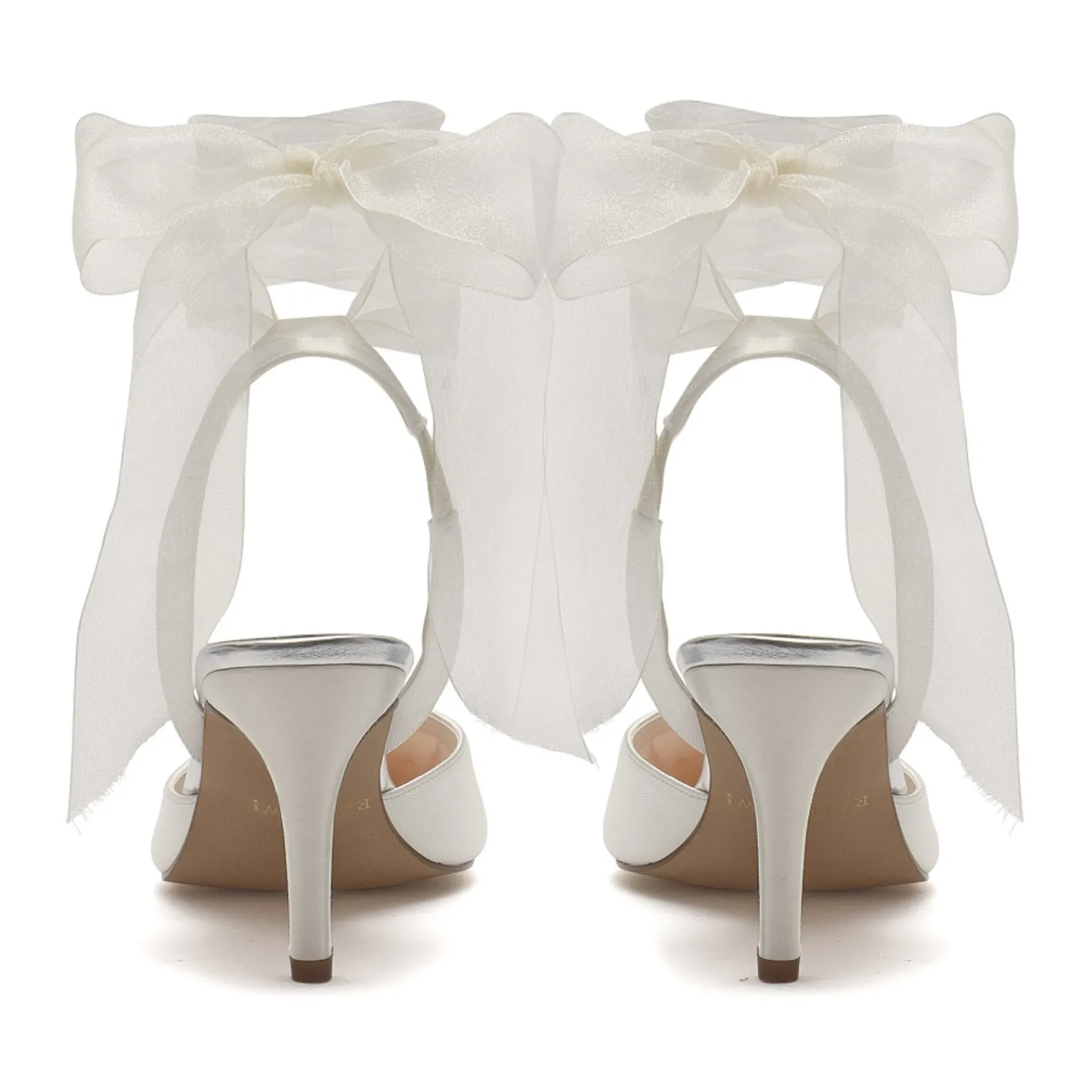 Rainbow Club Mimi Elfenbeinfarbene Chiffon-Schleife Spitz zulaufende Slingback Heels* Hochzeitsschuhe | Schuhe Mit Mittlerem Absatz