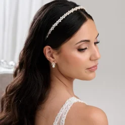 Lace & Favour Rochelle Gold Schmales Stirnband mit Kristall und Perlen* Abschlussball-haarbänder & Tiaras | Perlen-haarschmuck