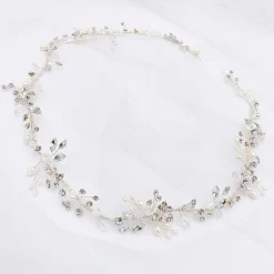 Twilight Designs Roxanne Langer Süßwasserperlen- und Kristall-Silber-Haarstrang* Perlen-haarschmuck | Silberne Haar-accessoires