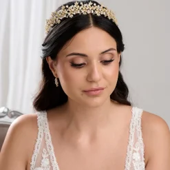 Lace & Favour Sansibar Gold Crystal Leaves Hochzeit Stirnband* Haarschmuck Aus Kristall | Gold-haar-accessoires