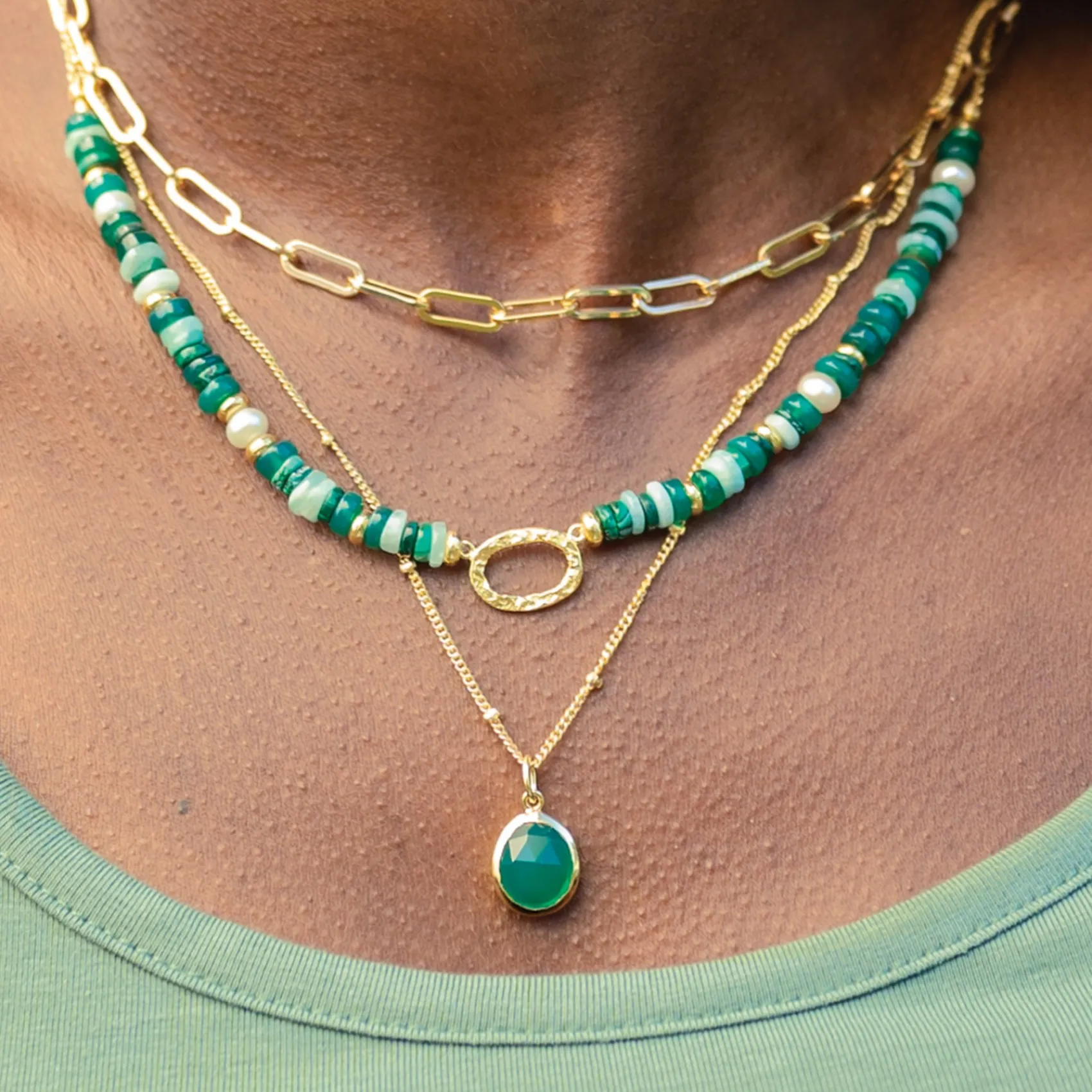 Sarah Alexander Nubia Grüner Onyx Gold Edelstein-Halskette* Geschenke Für Die Mutter Des Bräutigams | Geschenke Für Die Mutter Der Braut