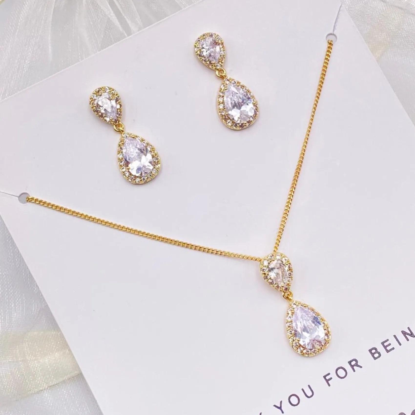 Lace & Favour schmuckset "Danke, dass du meine Brautjungfer bist" in Gold und Kristall* Geschenke Für Brautjungfern | Kristall-hochzeitsschmuck