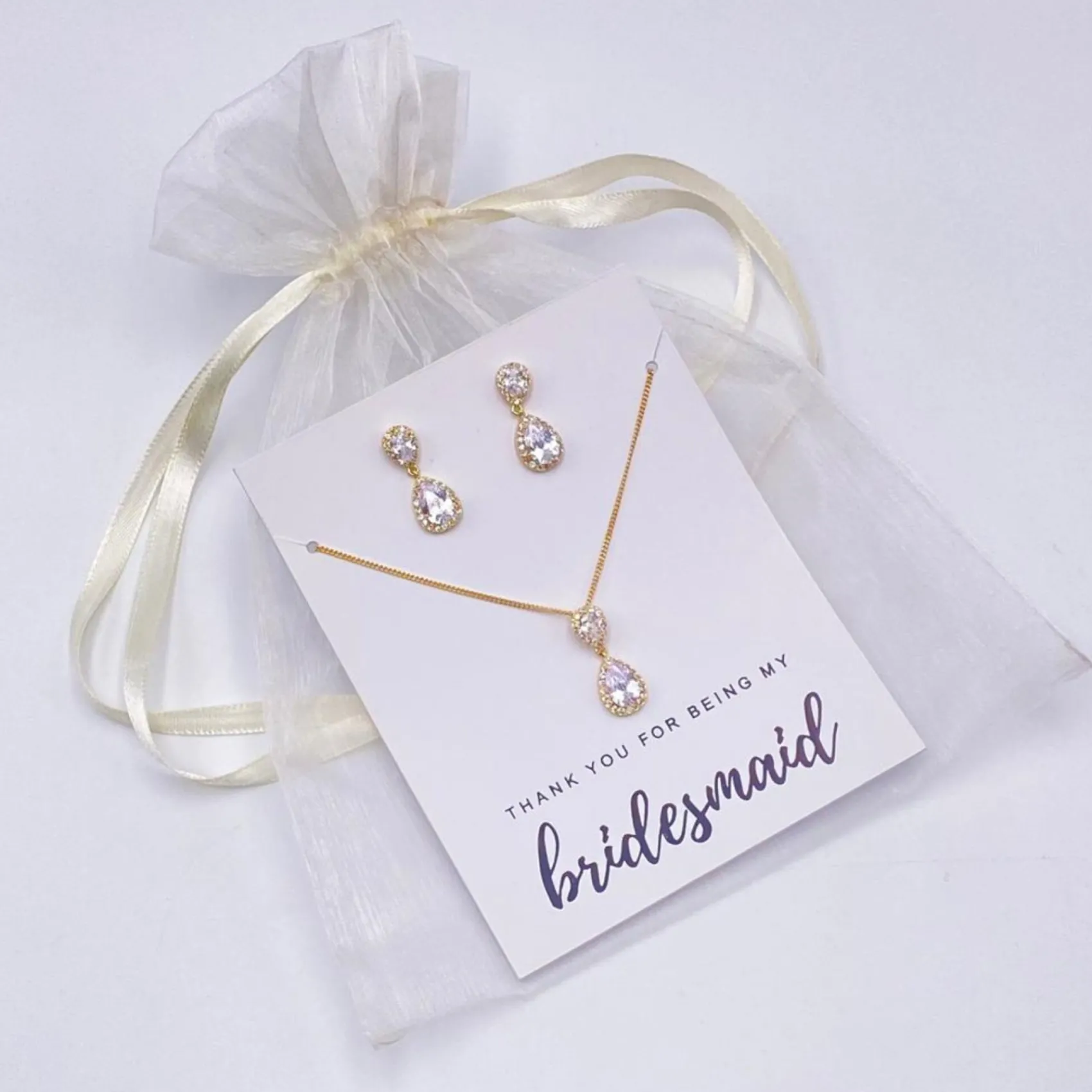 Lace & Favour schmuckset "Danke, dass du meine Brautjungfer bist" in Gold und Kristall* Geschenke Für Brautjungfern | Kristall-hochzeitsschmuck