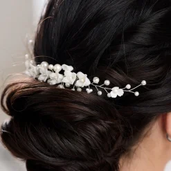 Lace & Favour Skye Porzellan Blumen und Perlen Haarkamm (Silber)* Perlen-haarschmuck | Silberne Haar-accessoires