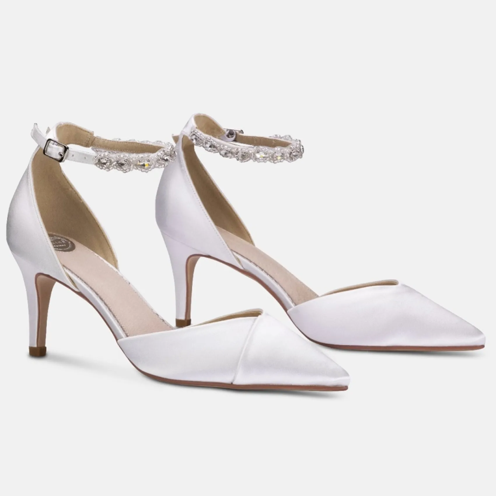 Perfect Bridal Sommer Färbbare Elfenbein Satin Kristall Knöchelriemen Schuhe* Hochzeitsschuhe | Schuhe Mit Mittlerem Absatz