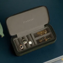 Stackers Olivegrüner Herren-Reiseschmuckkasten mit Reißverschluss*Herren Schmuckschatullen Für Herren | Geschenke Für Den Bräutigam