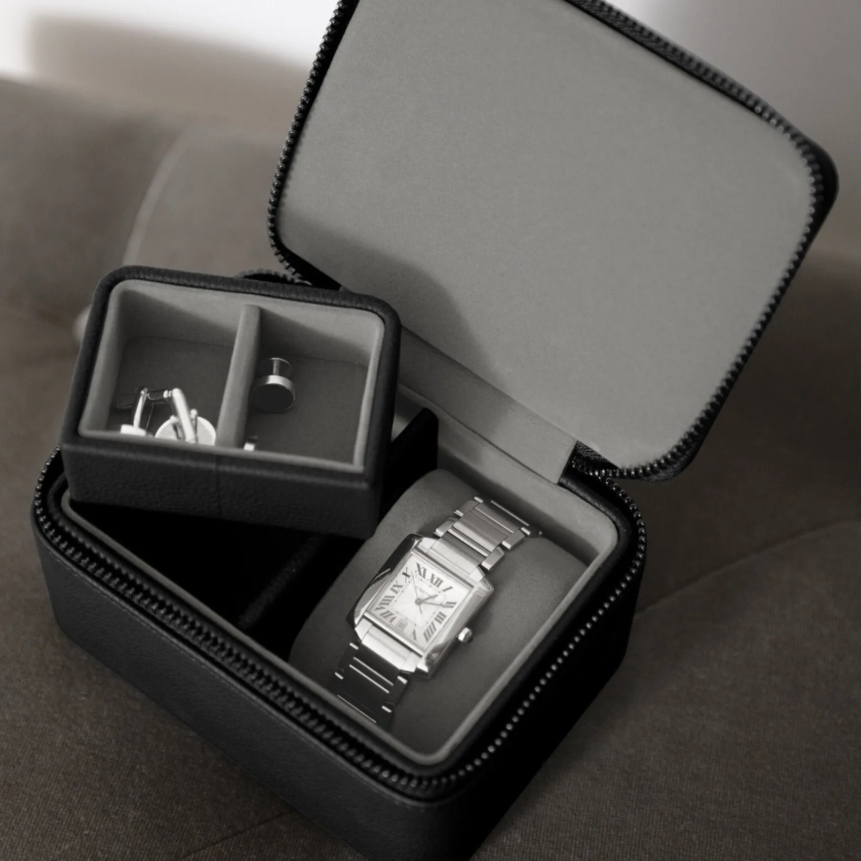 Stackers Schwarze Uhr und Manschettenknopf-Box* Geschenke Für Den Bräutigam | Uhrenboxen