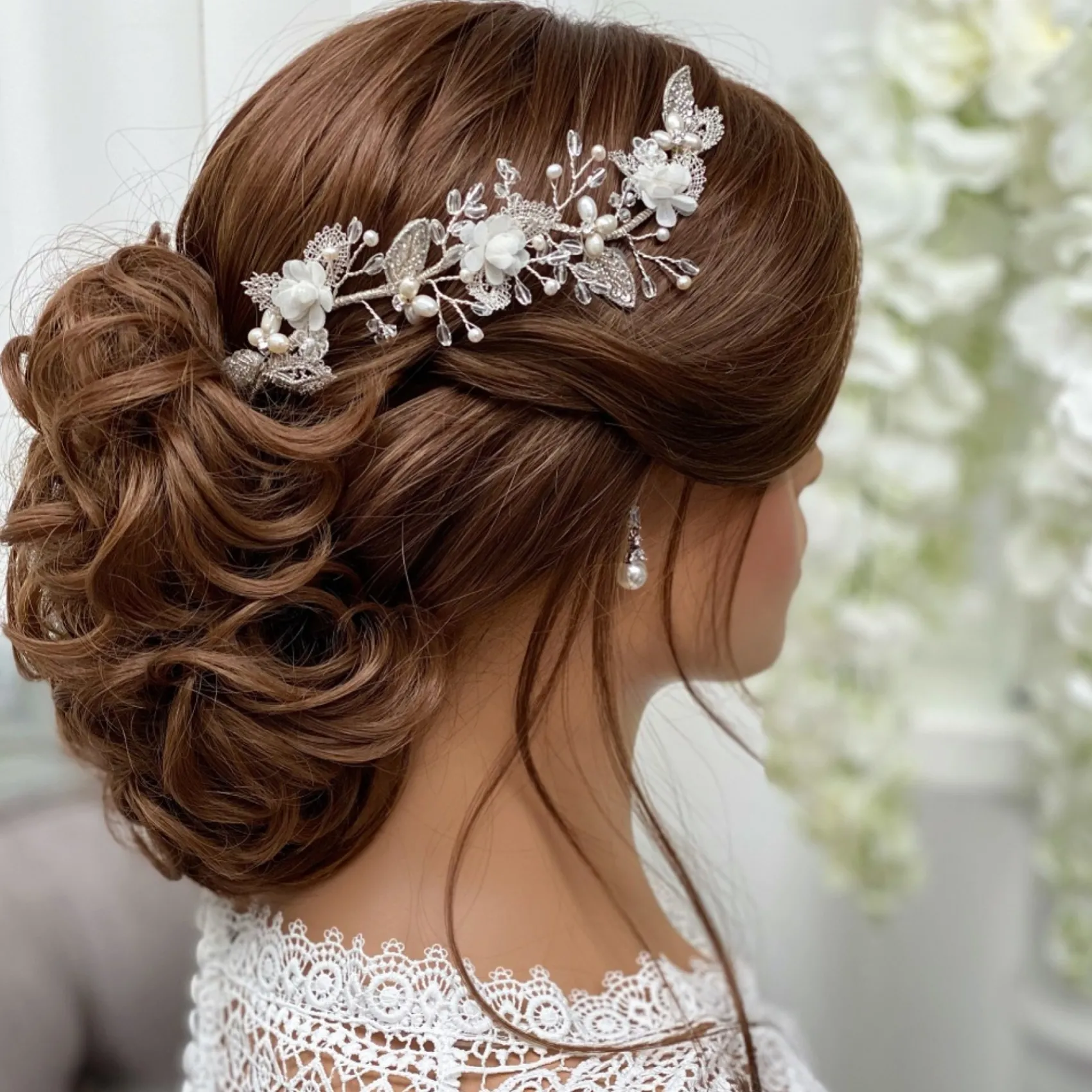 Beads & Beyond Tabitha Silver Leaves and Ivory Flowers Pearl Hair Vine* Perlen-haarschmuck | Silberne Haar-accessoires