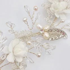 Beads & Beyond Tabitha Silver Leaves and Ivory Flowers Pearl Hair Vine* Perlen-haarschmuck | Silberne Haar-accessoires