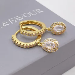 Lace & Favour Tobago Gold Crystal verschönert Huggie Hoop Ohrringe* Goldener Abschlussball-schmuck | Abschlussball-ohrringe
