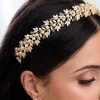 Lace & Favour Toskana Gold Kristall Blätter und Perle Hochzeit Stirnband* Haarschmuck Aus Kristall | Gold-haar-accessoires