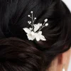 Lace & Favour Tulippa Porzellan Blumen und Silberblätter Haarnadel* Perlen-haarschmuck | Silberne Haar-accessoires