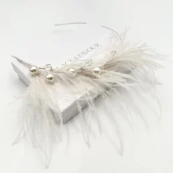Beads & Beyond Vauderville Elfenbein Vintage Feder Stirnband* Vintage-kopfbedeckungen | Silberne Haar-accessoires