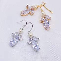 Lace & Favour Vermont Silber Perlen- und Kristalltropfen-Ohrringe* Geschenke Für Die Braut | Silberner Hochzeitsschmuck