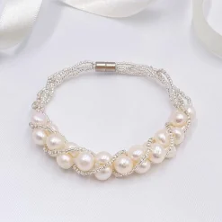 Lace & Favour Viniana Armband aus gedrehten Perlen und Süßwasserperlen* Perlen-hochzeitsschmuck | Silberner Hochzeitsschmuck