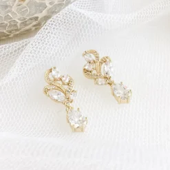 Lace & Favour Vintage-Ohrringe für Hochzeiten mit Kristallsteinen (Gold)* Goldener Abschlussball-schmuck | Abschlussball-ohrringe