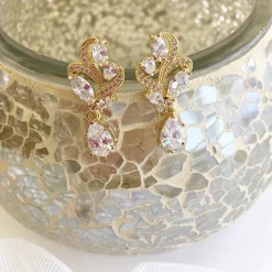 Lace & Favour Vintage-Ohrringe für Hochzeiten mit Kristallsteinen (Gold)* Goldener Abschlussball-schmuck | Abschlussball-ohrringe