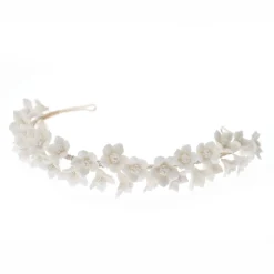 Poirier Violett Elfenbein Porzellan Blume Stirnband* Gold-haar-accessoires | Hochzeit Kopfbedeckungen
