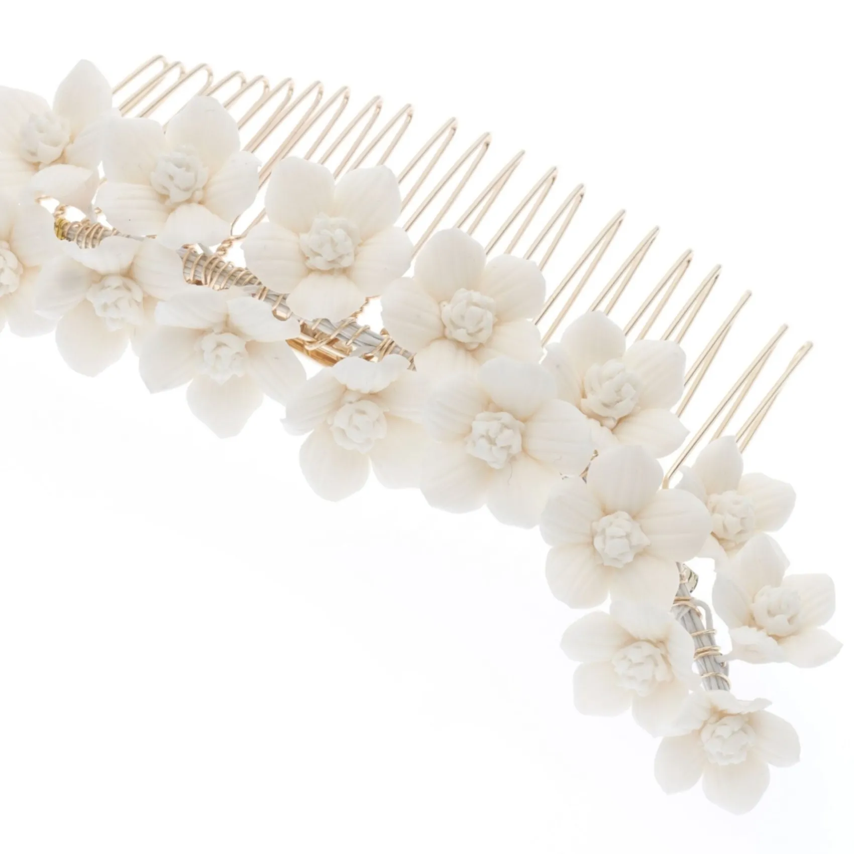 Poirier Violett Elfenbein Porzellan Blume Braut Haar Kamm* Gold-haar-accessoires | Hochzeit Kopfbedeckungen