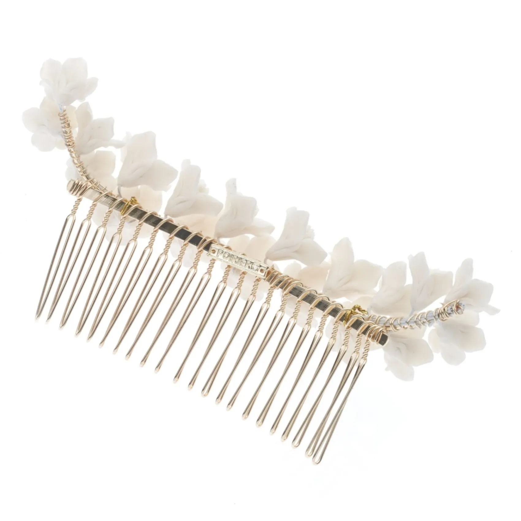 Poirier Violett Elfenbein Porzellan Blume Braut Haar Kamm* Gold-haar-accessoires | Hochzeit Kopfbedeckungen