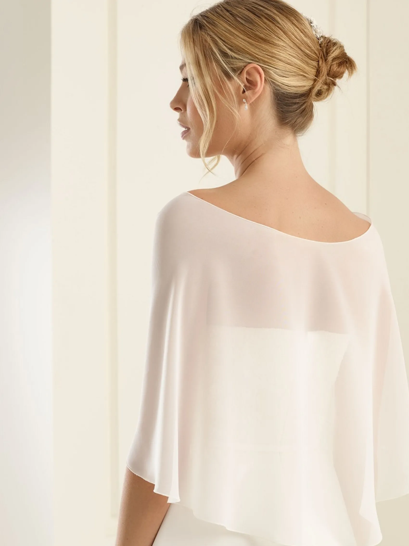 Bianco Evento Weißes Elfenbein Chiffon Hochzeitstuch E13* Hochzeitsumhänge & Tücher