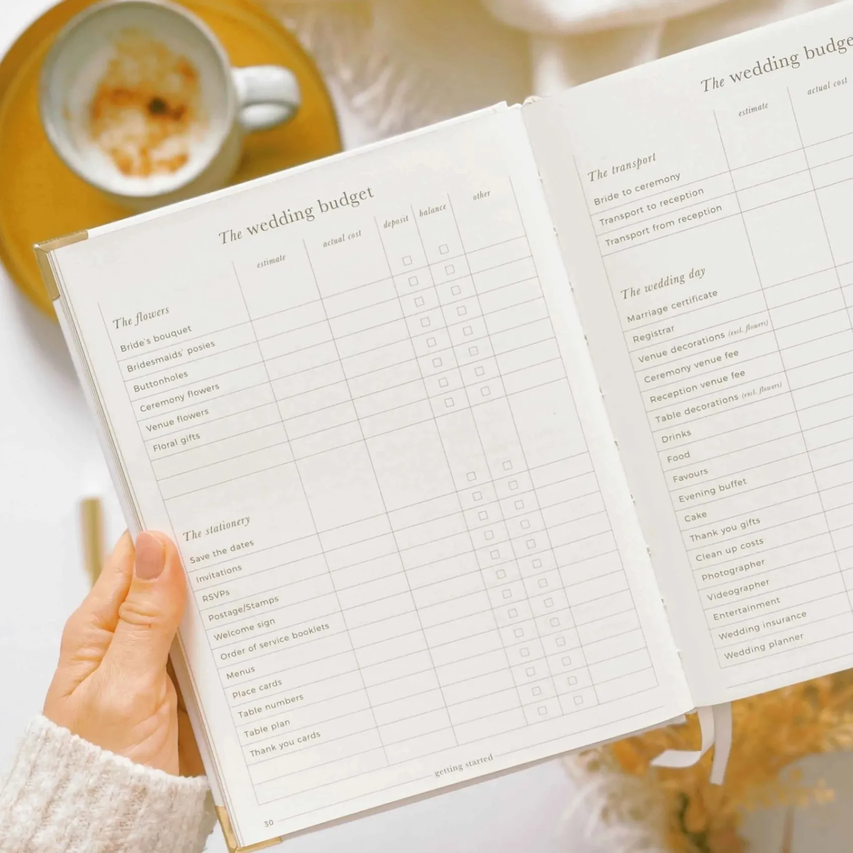 Blush & Gold Weiß-goldenes Luxus-Hochzeitsplanerbuch mit vergoldeten Rändern* Wedding Planner Bücher | Verlobungsgeschenke